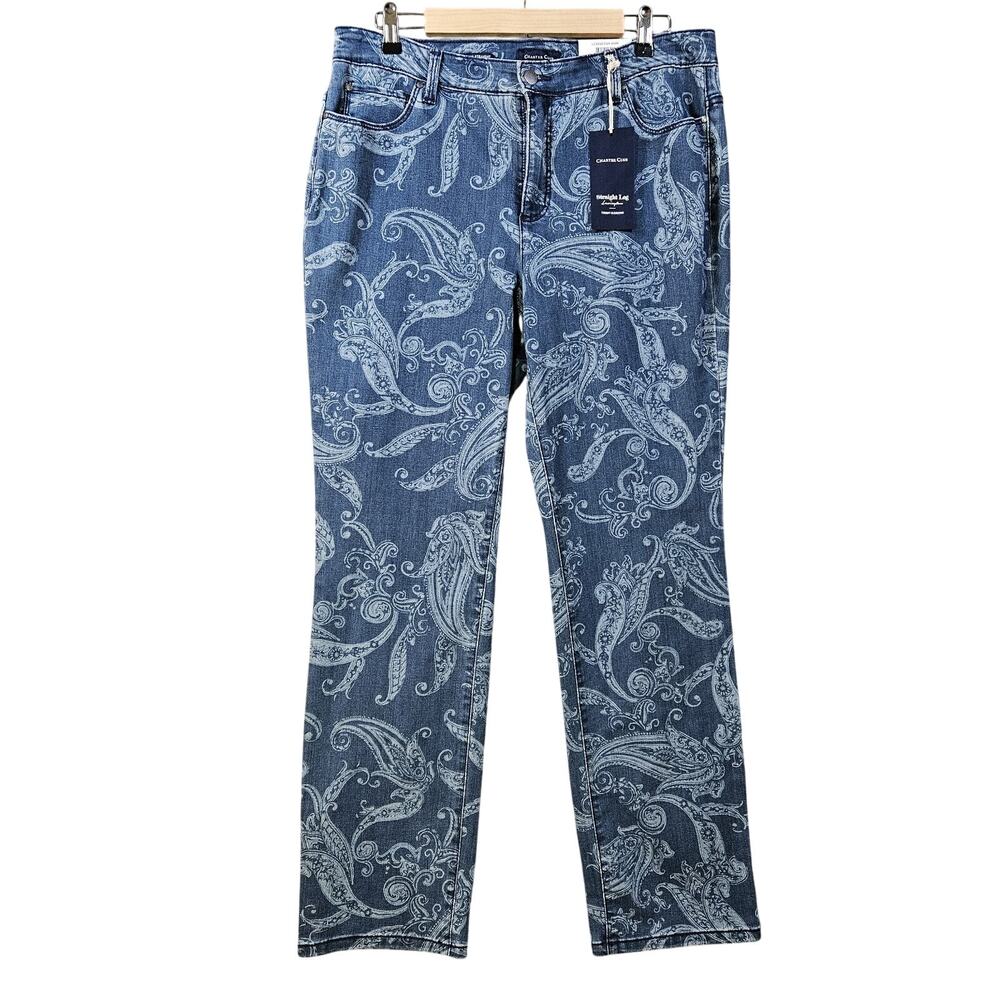 Charter Club Lexington Jeans Women’s 14W Paisley Straight Leg NWT Boho Artsy